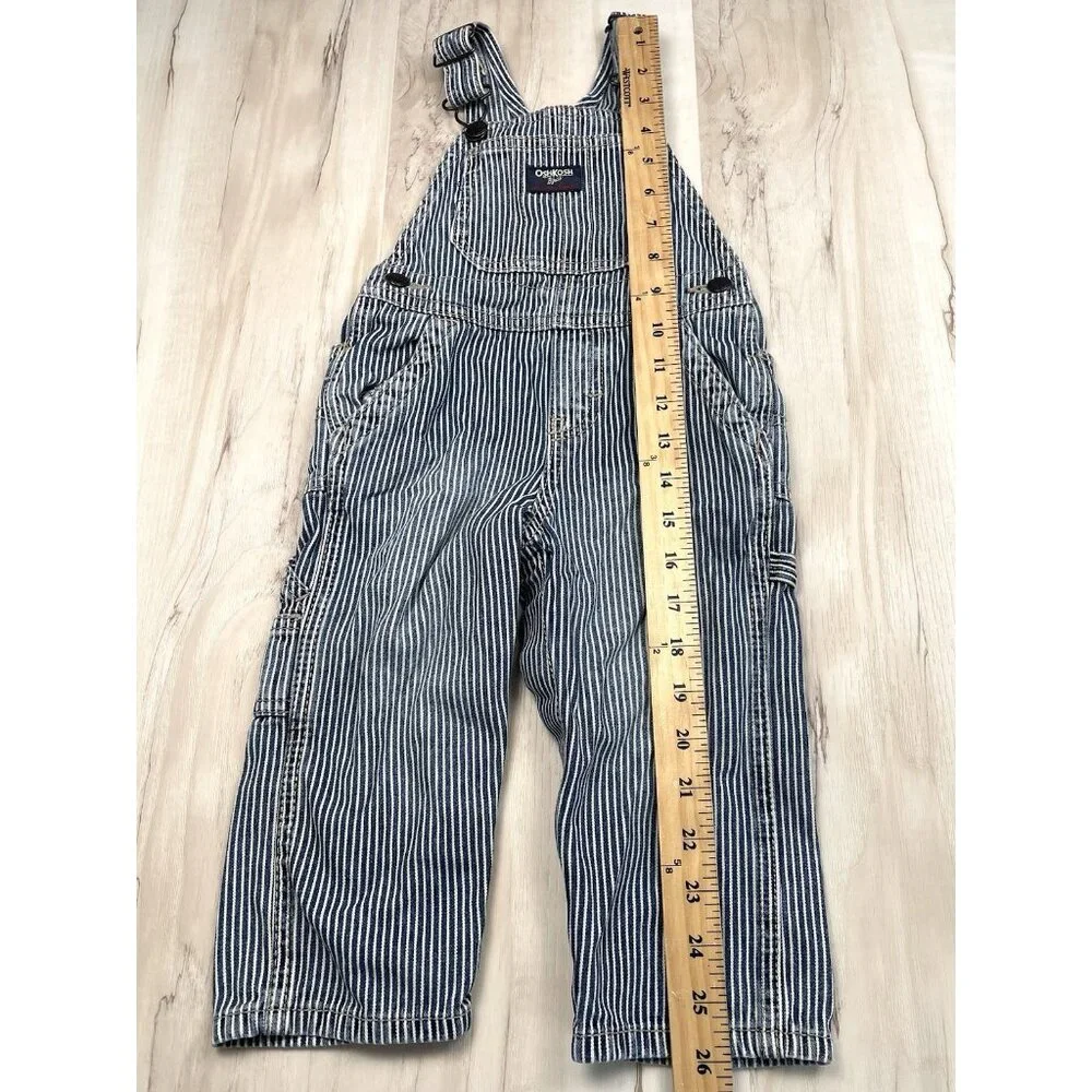 VTG OSHKOSH B'GOSH Kids 18M Denim Stripe OVERALLS Ht 30.5-32.5